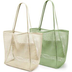 BeachNylon Mesh Tote Bag Grass Beige